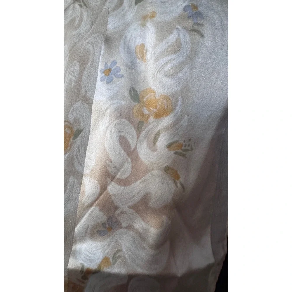 Vera Vintage Silk Scarf Floral Damask Scroll Cream‎ Yellow Blue  Wrap 10x50